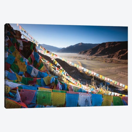 Tibetan Prayer Flags And Valley, Tibet Canvas Print #TEO172} by Matteo Colombo Canvas Wall Art