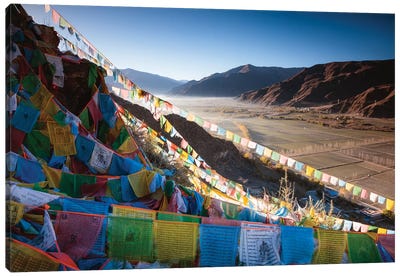 Tibetan Prayer Flags And Valley, Tibet Canvas Art Print - China Art