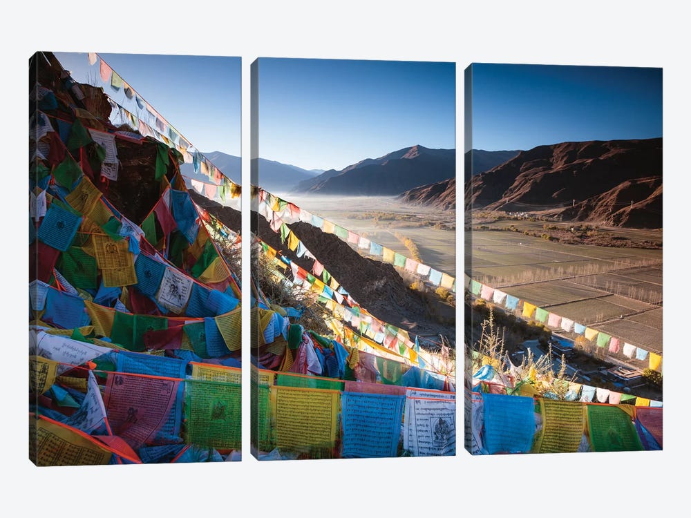 Tibetan Prayer Flags And Valley, Tibet by Matteo Colombo 3-piece Canvas Artwork