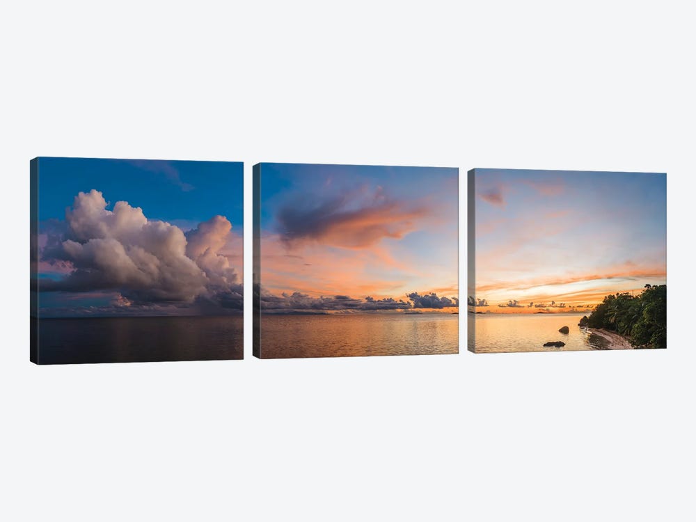 Panoramic Sunset Over The Ocean, Seychelles by Matteo Colombo 3-piece Canvas Art Print