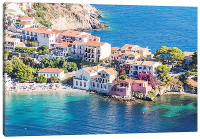 Town Of Assos In The Mediterranean Sea, Greece Canvas Art Print - Greece Art