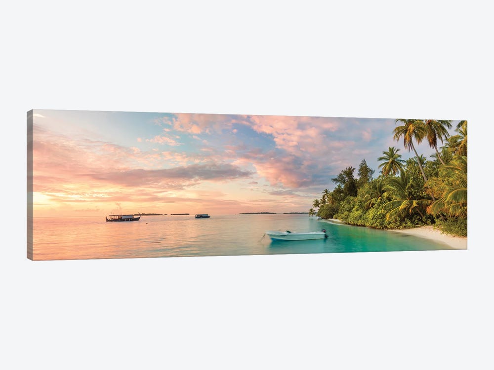 Sunset Over The Tropical Island, Maldives, Indian Ocean by Matteo Colombo 1-piece Canvas Print