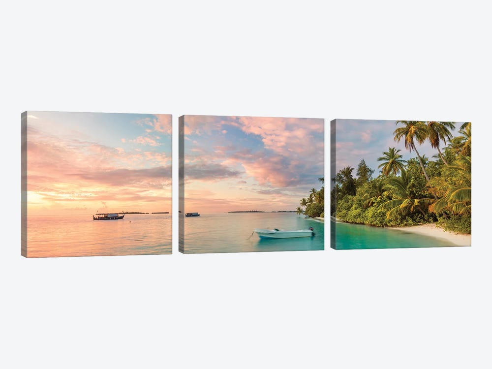 Sunset Over The Tropical Island, Maldives, Indian Ocean by Matteo Colombo 3-piece Canvas Art Print