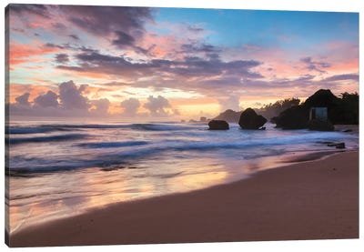 Colorful Sunset Over The Beach, Barbados, Caribbean Canvas Art Print - Barbados