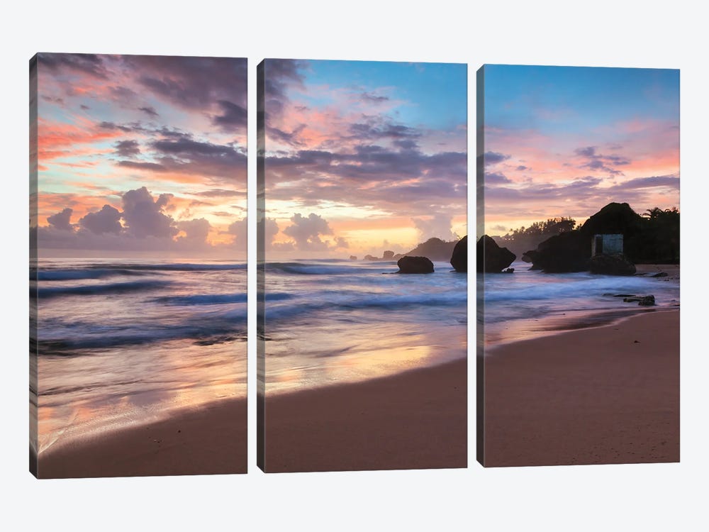 Colorful Sunset Over The Beach, Barbados, Caribbean by Matteo Colombo 3-piece Canvas Wall Art
