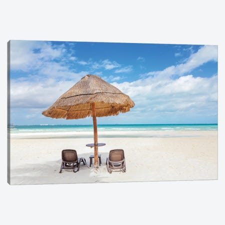Sunshade And Chairs On The Beach, Cancun, Mexico Canvas Print #TEO1767} by Matteo Colombo Art Print