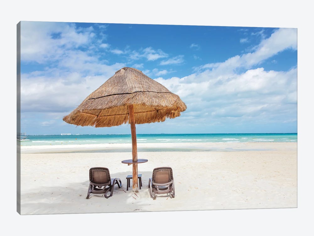 Sunshade And Chairs On The Beach, Cancun, Mexico by Matteo Colombo 1-piece Canvas Art Print