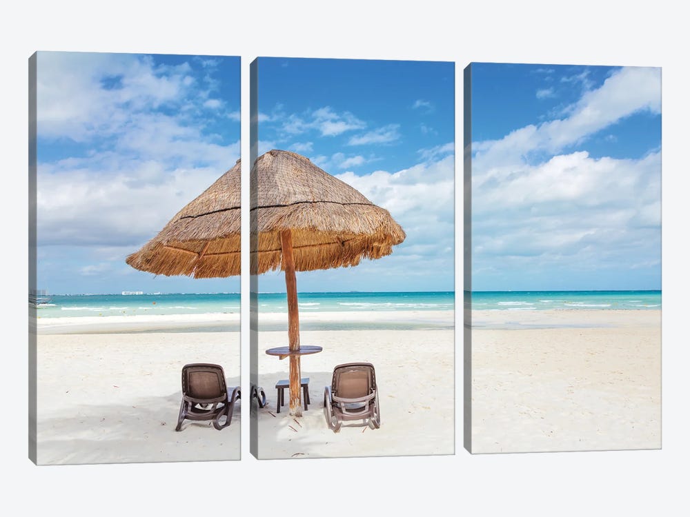 Sunshade And Chairs On The Beach, Cancun, Mexico by Matteo Colombo 3-piece Art Print