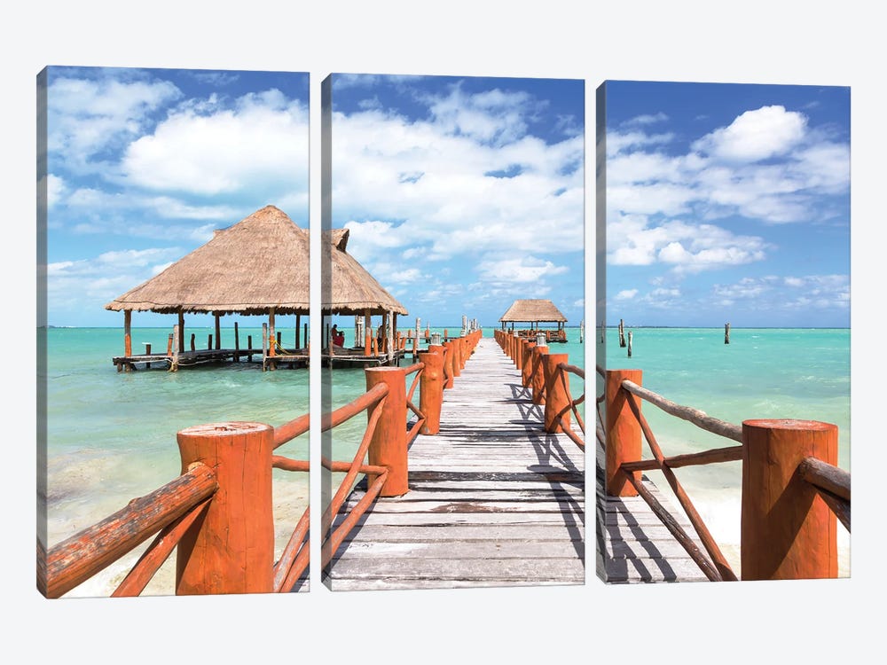 Pier To The Caribbean Sea, Cancun, Mexico by Matteo Colombo 3-piece Canvas Wall Art