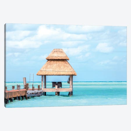 Palapa On The Blue Caribbean Sea, Cancun, Mexico Canvas Print #TEO1769} by Matteo Colombo Canvas Wall Art