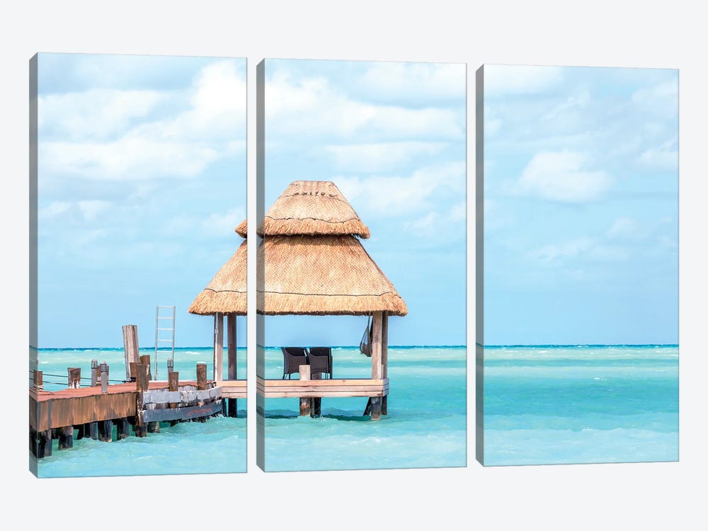 Palapa On The Blue Caribbean Sea, Cancun, Mexico by Matteo Colombo 3-piece Canvas Print