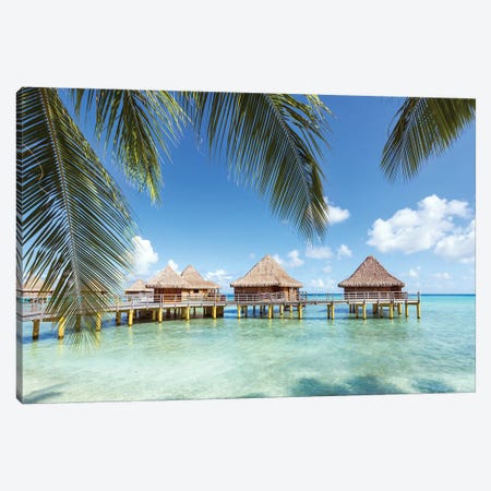 Water Bungalows In Rangiroa, French Polynesia Canvas Print #TEO177} by Matteo Colombo Canvas Print