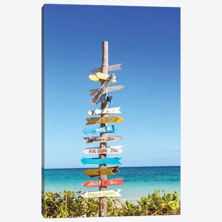 Distance Signs On The Beach, Tulum, Mexico Canvas Print #TEO1780} by Matteo Colombo Canvas Artwork