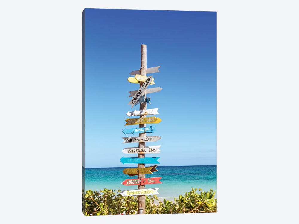 Distance Signs On The Beach, Tulum, Mexico by Matteo Colombo 1-piece Canvas Wall Art