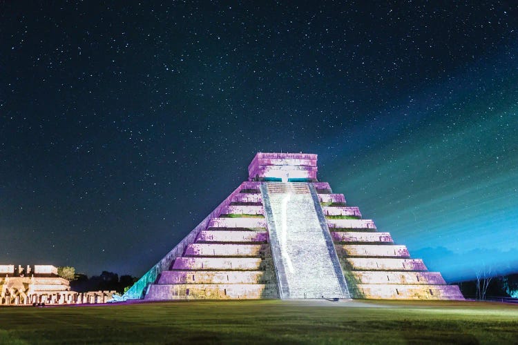 El Castillo Temple At Night, Chichen Itza, Mexico