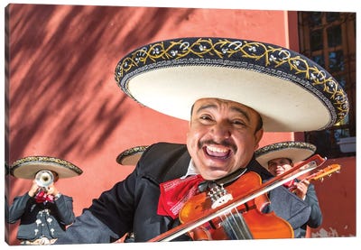 Funny Mariachi Playing Violin, Yucatan, Mexico Canvas Art Print
