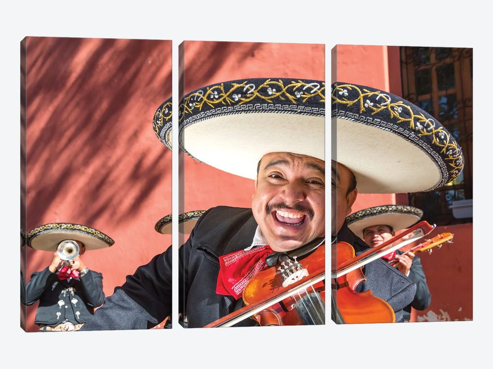 Funny Mariachi Playing Violin, Yucatan, Mexico by Matteo Colombo 3-piece Canvas Print