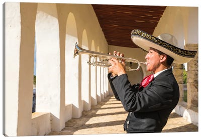 Mariachi Man Playing Trumpet, Yucatan, Mexico Canvas Art Print - Mexican Culture
