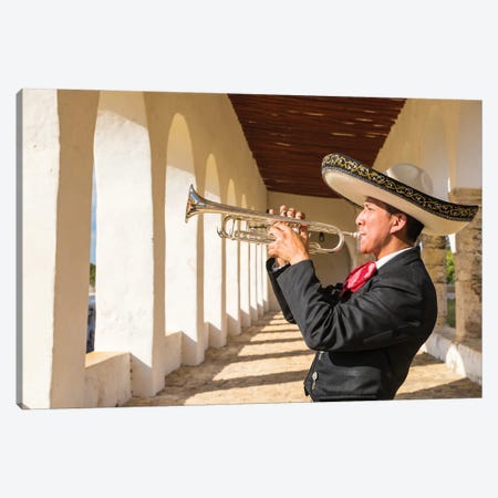 Mariachi Man Playing Trumpet, Yucatan, Mexico Canvas Print #TEO1796} by Matteo Colombo Canvas Art