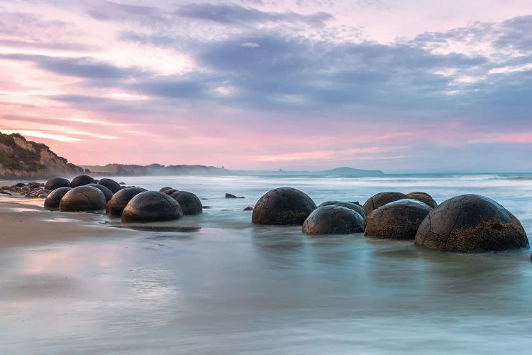 Moeraki Boulders At Sunset, Otago, New Zealand