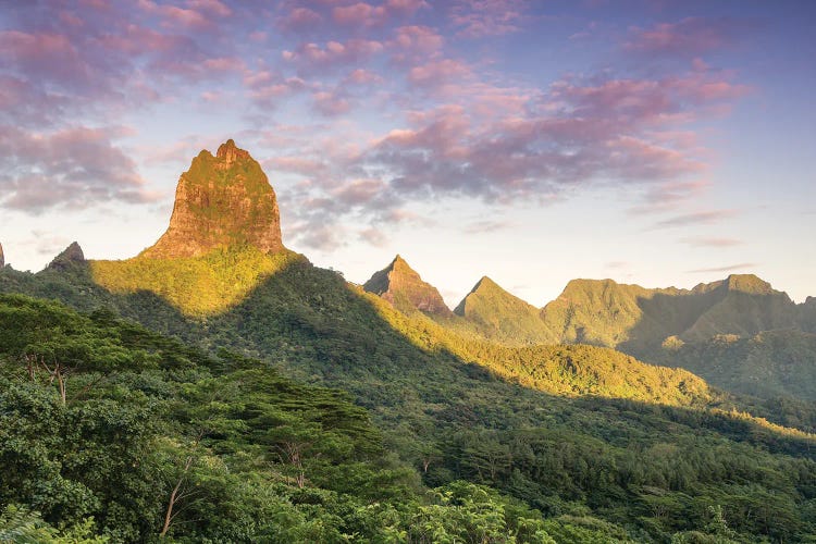 Sunset Over The Green Mountains, Moorea Island, French Polynesia