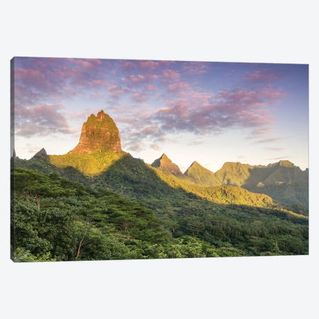 Sunset Over The Green Mountains, Moorea Island, French Polynesia Canvas Print #TEO1804} by Matteo Colombo Canvas Wall Art