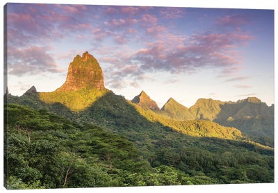 Sunset Over The Green Mountains, Moorea Island, French Polynesia Canvas Art Print - French Polynesia Art