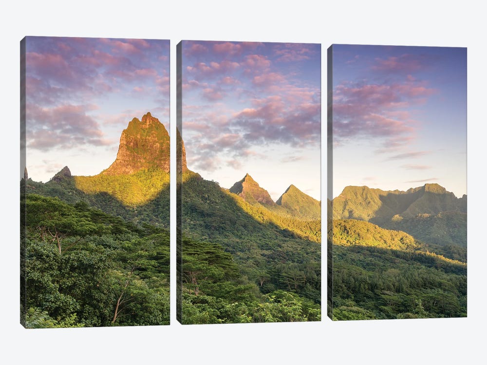 Sunset Over The Green Mountains, Moorea Island, French Polynesia by Matteo Colombo 3-piece Canvas Art