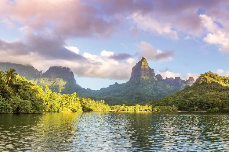 Bay And Mountains At Sunset, Moorea Island, French Polynesia