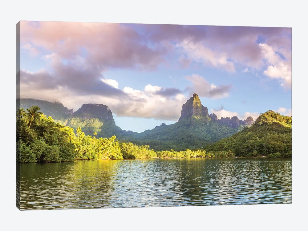 Bay And Mountains At Sunset, Moorea Island, French Polynesia by Matteo Colombo 1-piece Canvas Art
