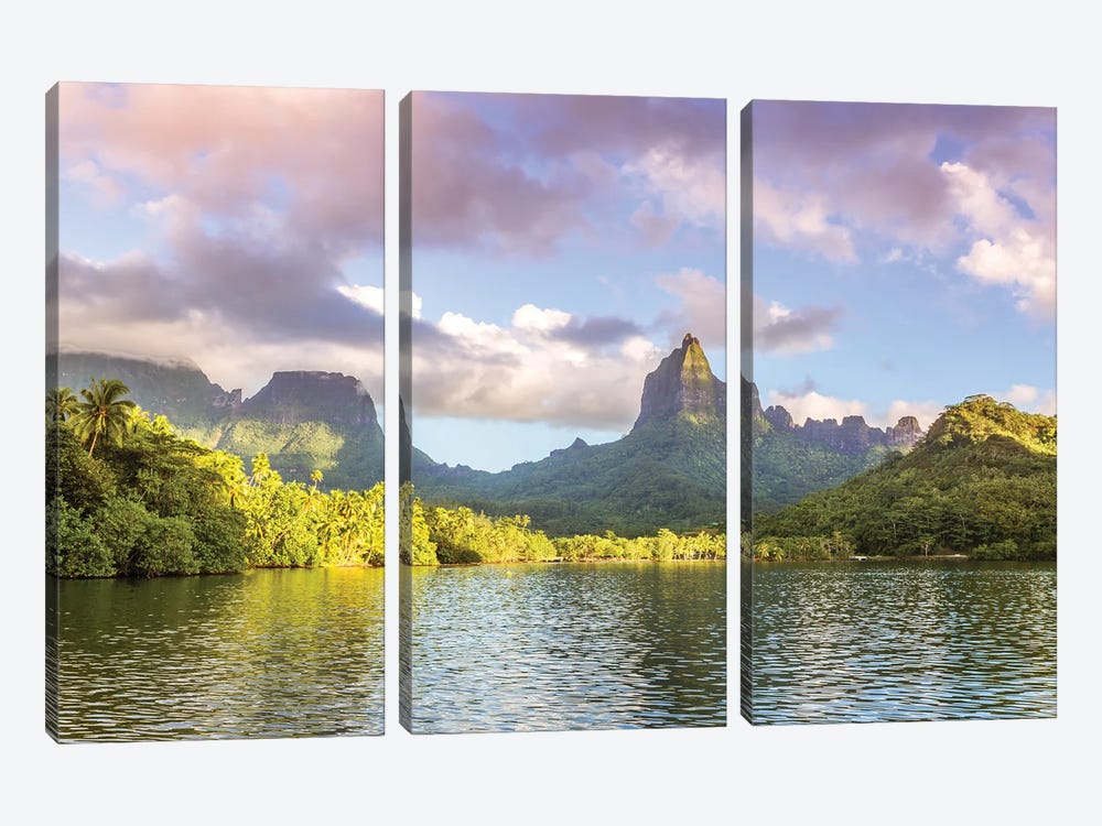 Bay And Mountains At Sunset, Moorea Island, French Polynesia by Matteo Colombo 3-piece Canvas Artwork