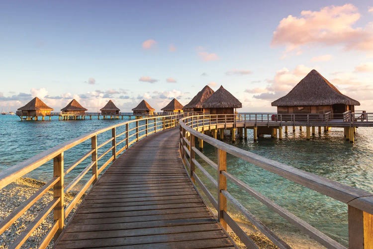 Sunset Over The Bungalows, Rangiroa, French Polynesia