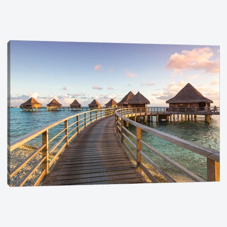 Sunset Over The Bungalows, Rangiroa, French Polynesia Canvas Print #TEO1832} by Matteo Colombo Canvas Artwork