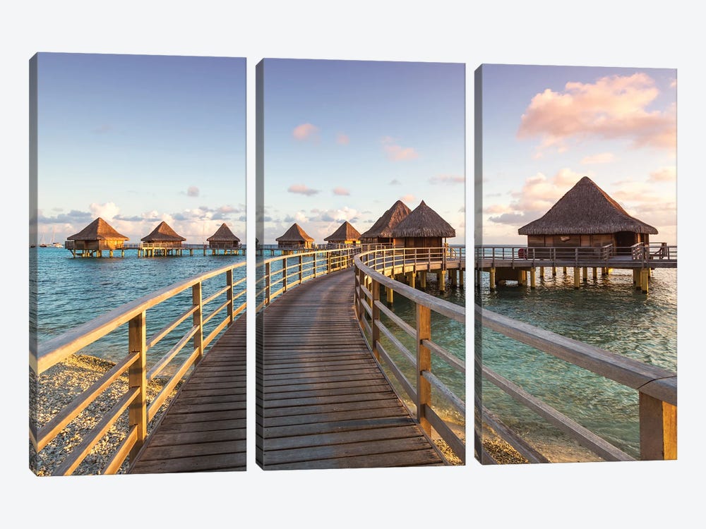 Sunset Over The Bungalows, Rangiroa, French Polynesia by Matteo Colombo 3-piece Art Print