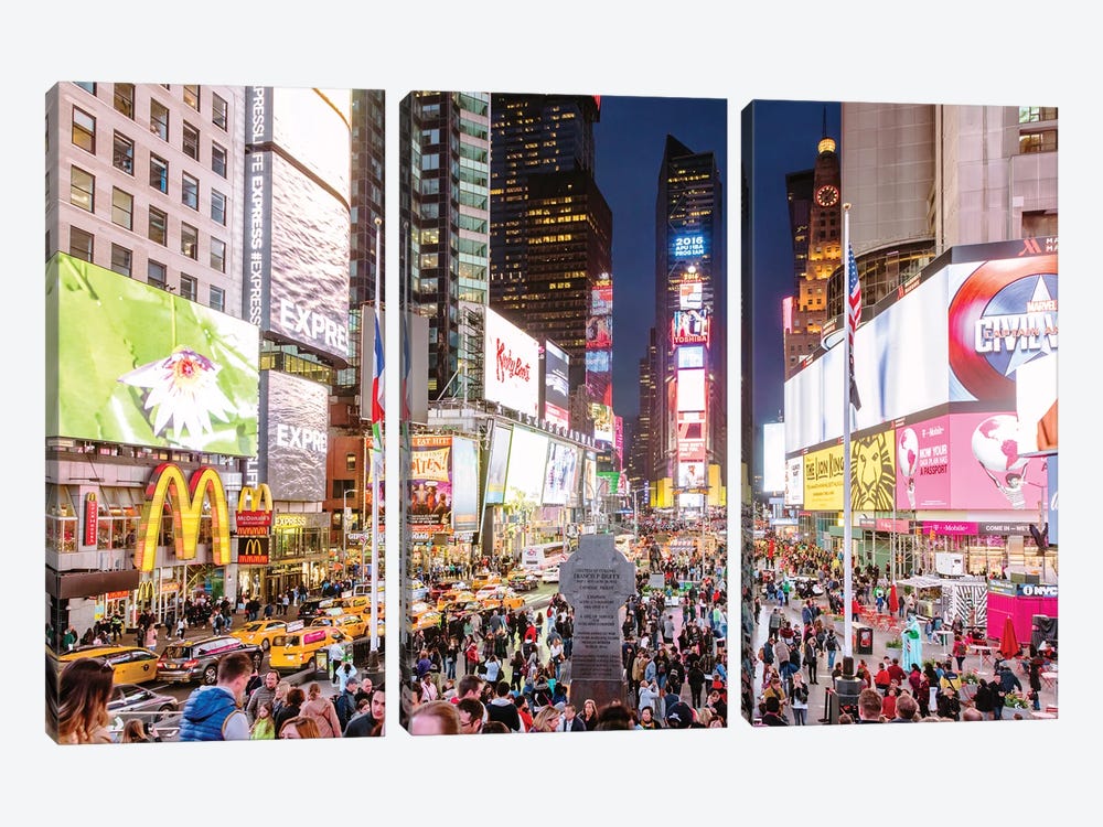 Time Square At Night, New York City by Matteo Colombo 3-piece Canvas Artwork