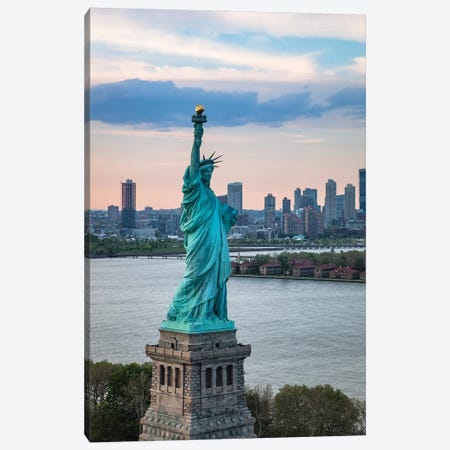 Aerial Of The Statue Of Liberty At Sunset, New York City Canvas Print #TEO1858} by Matteo Colombo Canvas Art