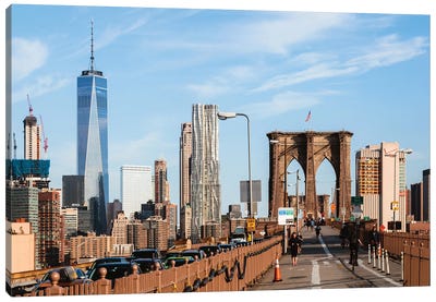 Nyc Skyline And Brooklyn Bridge, New York City Canvas Art Print - Jordy Blue