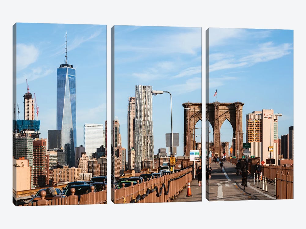 Nyc Skyline And Brooklyn Bridge, New York City by Matteo Colombo 3-piece Canvas Art