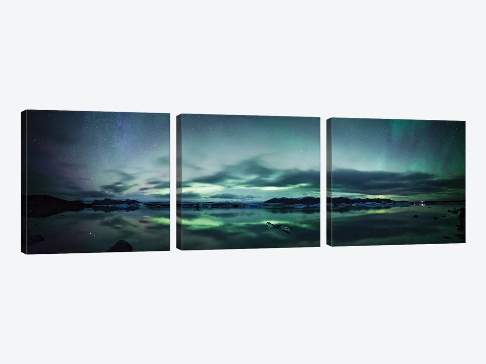 Aurora Borealis Panorama, Iceland by Matteo Colombo 3-piece Canvas Art Print