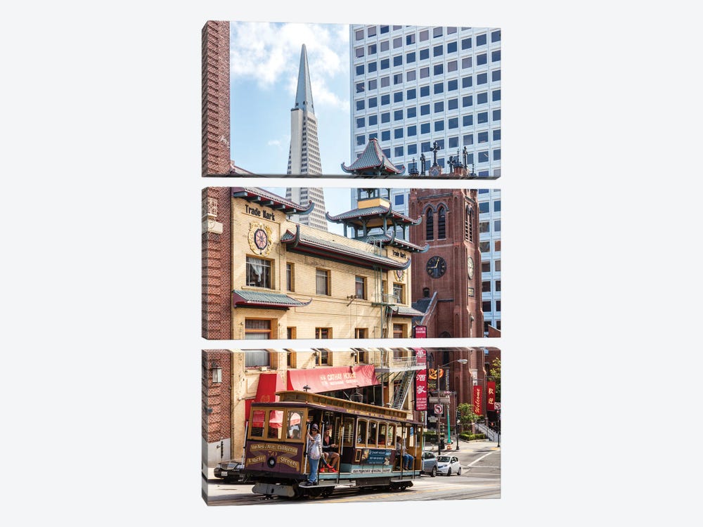 Cable Car And Transamerica Pyramid, San Francisco by Matteo Colombo 3-piece Canvas Art Print