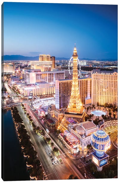 City Of Las Vegas Illuminated At Night, Nevada Canvas Art Print - Las Vegas Art