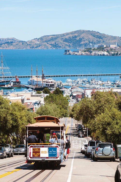 Iconic Cable Car And San Francisco Bay, California