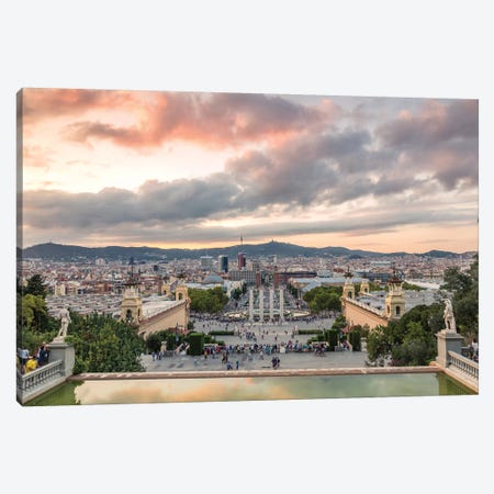Barcelona At Sunset, Spain Canvas Print #TEO187} by Matteo Colombo Canvas Artwork