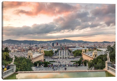 Barcelona At Sunset, Spain Canvas Art Print - Catalonia Art
