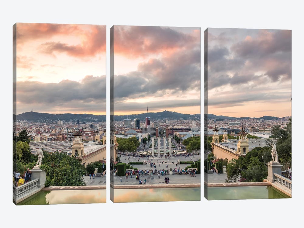 Barcelona At Sunset, Spain by Matteo Colombo 3-piece Canvas Wall Art