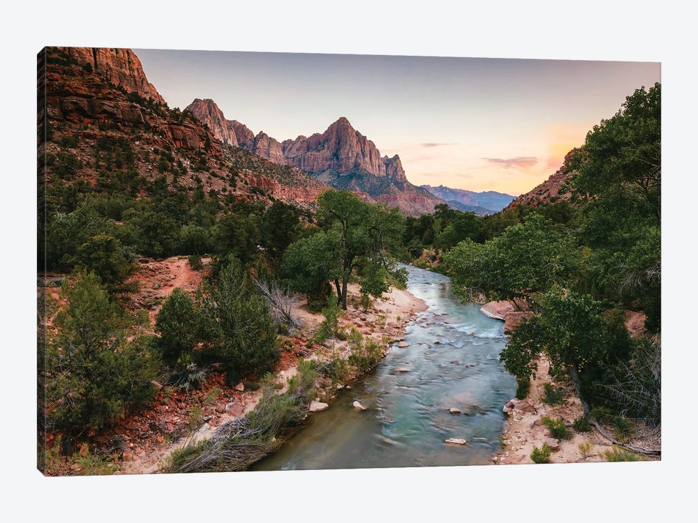 Sunset Over Virgin River And The Watchman, Zion National Park by Matteo Colombo 1-piece Canvas Print
