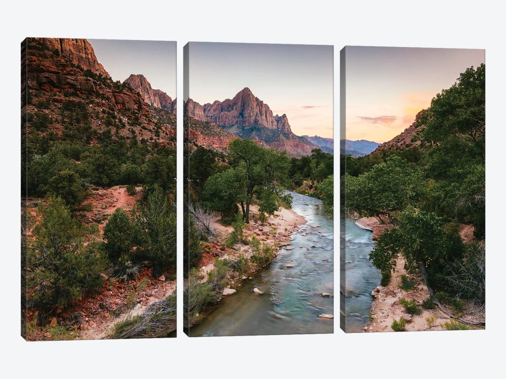 Sunset Over Virgin River And The Watchman, Zion National Park by Matteo Colombo 3-piece Canvas Art Print