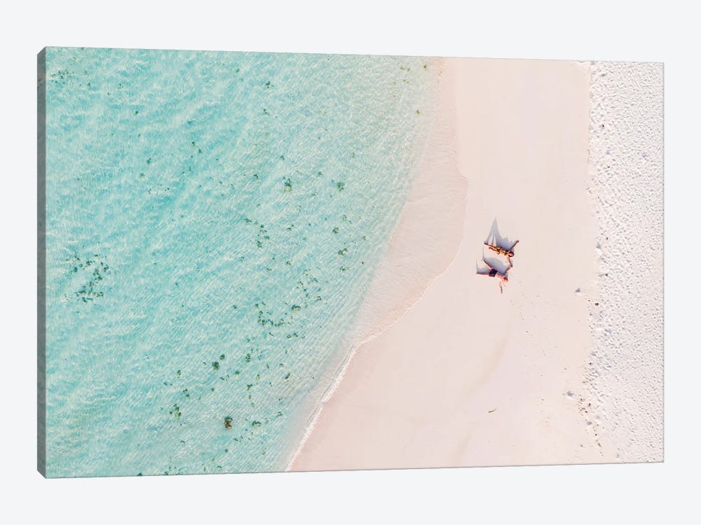 Aerial View Of Couple On A Sandy Beach, Maldives by Matteo Colombo 1-piece Canvas Print