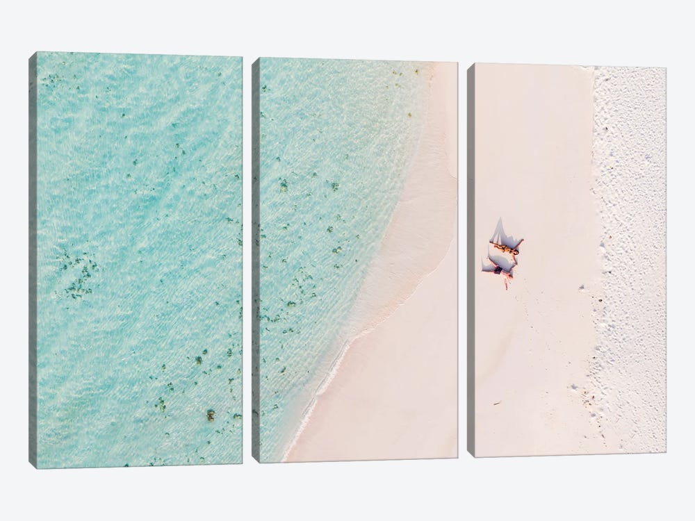 Aerial View Of Couple On A Sandy Beach, Maldives by Matteo Colombo 3-piece Art Print
