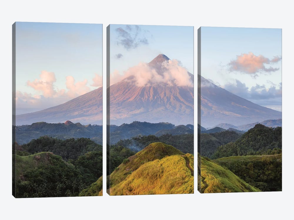 Sunset Over Mayon Volcano, Albay, Philippines by Matteo Colombo 3-piece Canvas Print